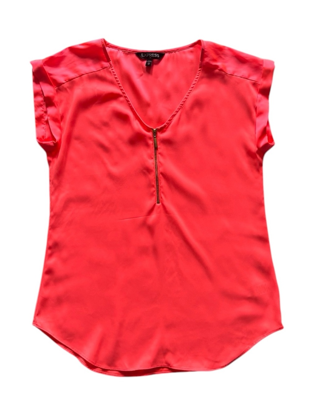 Express Coral Cap-Sleeve Zip-Front Blouse – Size XS